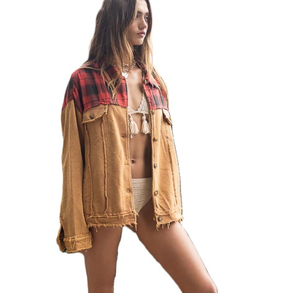 POL Yellowstone Ranch Plaid Jacket cinnamon